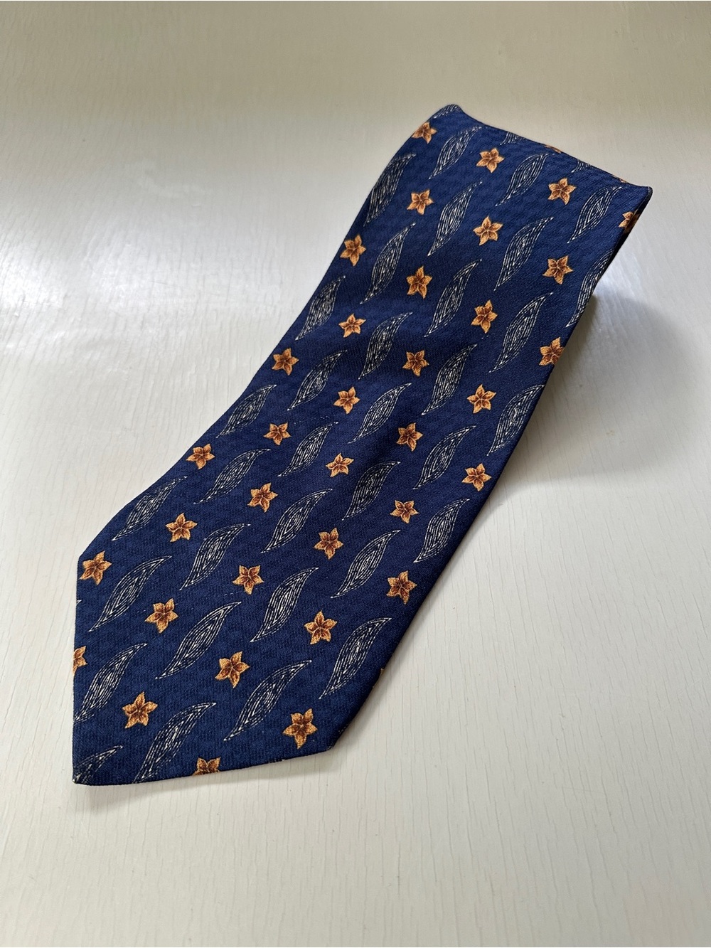 Joseph Abboud 100% Silk Necktie Navy Blue Golden Orange Made in Italy